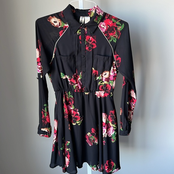 Floral Print Mini Shirt Dress - Picture 1 of 10